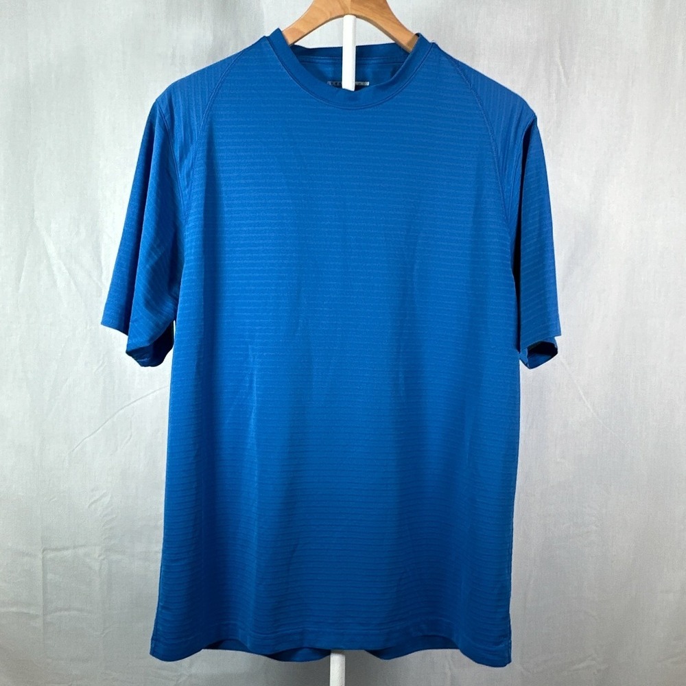 Grand Slam Golf Mens Large Blue Performance T-Shirt Short Sleeve Micro Stripe